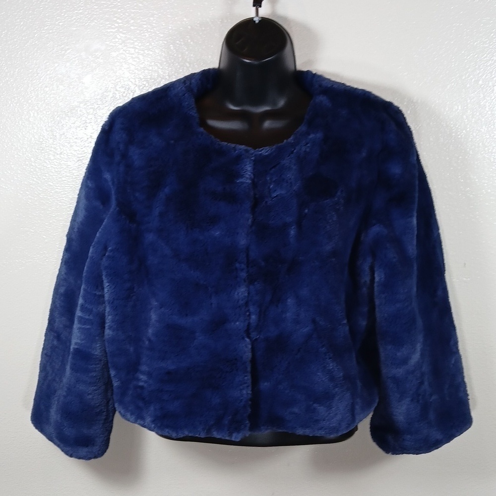 Heurueh Women's Blue Faux Fur Cropped Jacket size XS - Picture 2 of 12